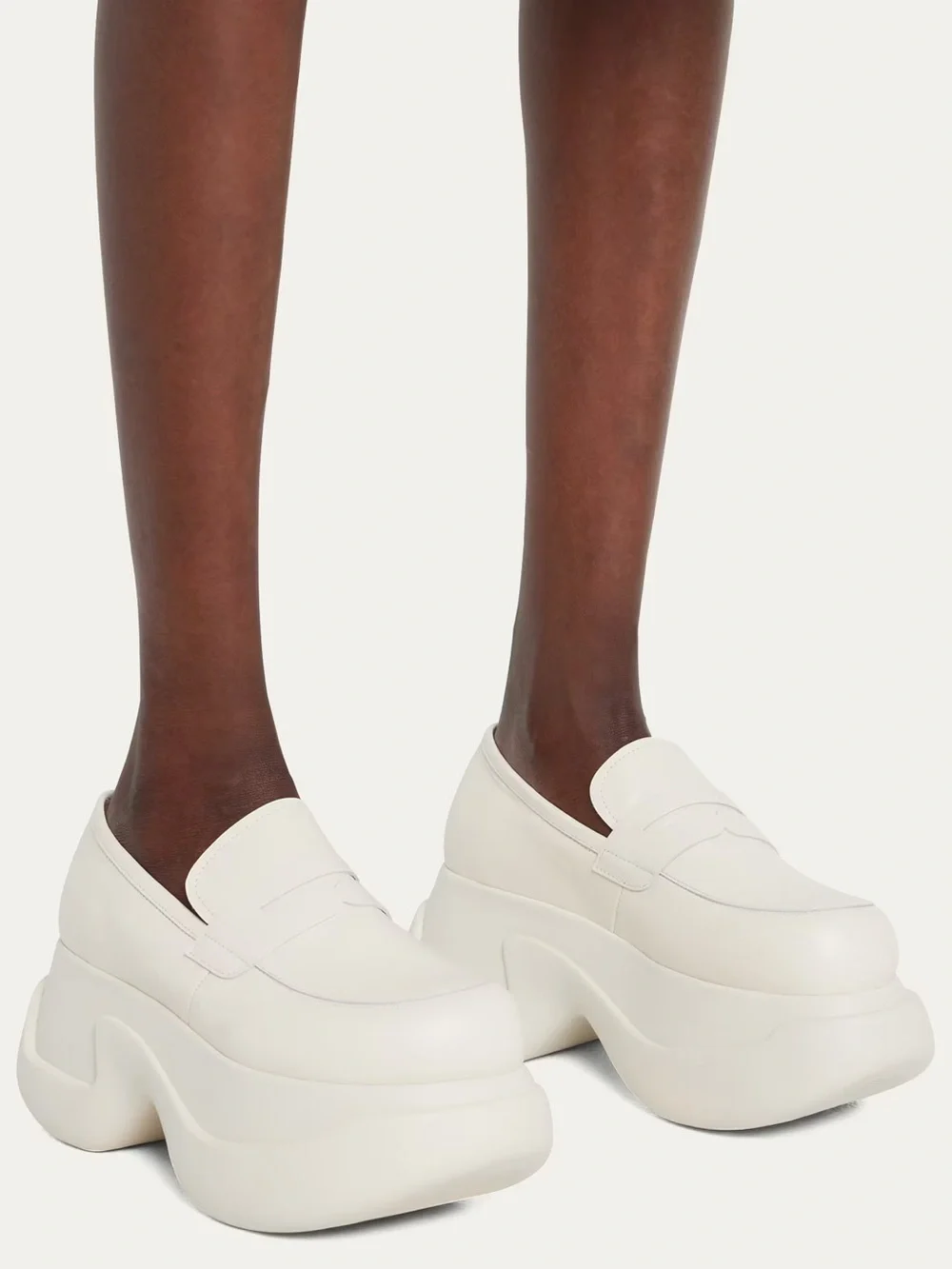 Marni Leather Chunky Penny Loafers Platform Moccasin Loafers in White
